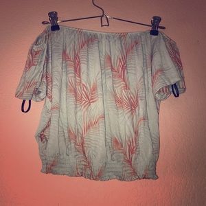 off the shoulder tropical printed shirt